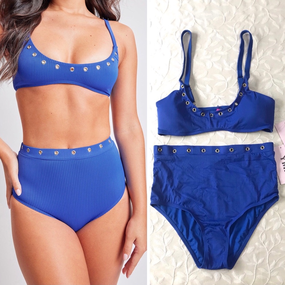 🆕 YMI 2 Piece Bikini Bathing Suit Womens Large Blue High Waist Swimsuit New NWT